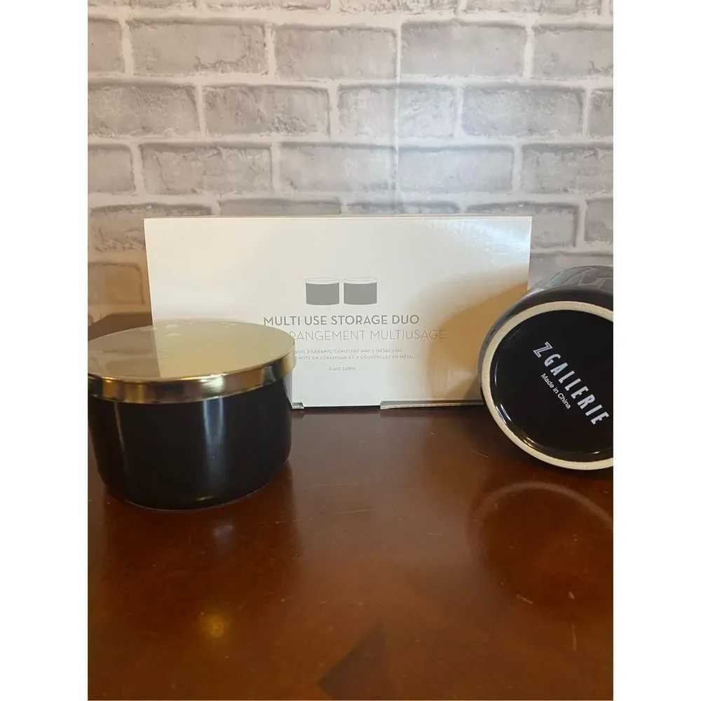 Z Gallerie Black Ceramic Jar Set with Gold Lids NWT 4